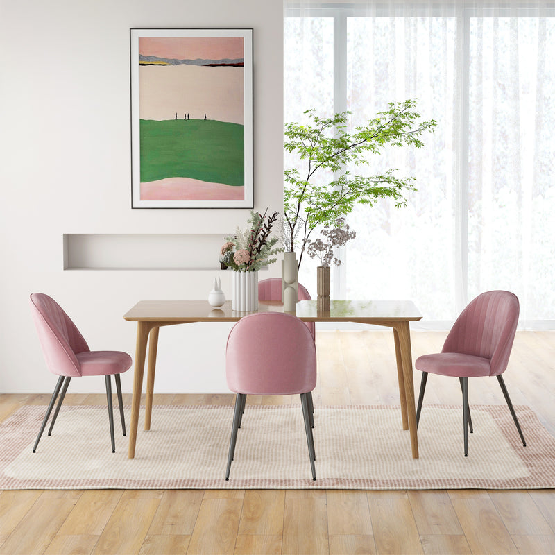 Conjunto de 4 Cadeiras de Sala de Jantar Modernas Cadeiras Estofadas em Veludo com Encosto Alto e Pés de Aço para Sala de Estar 50x52x83 cm Rosa