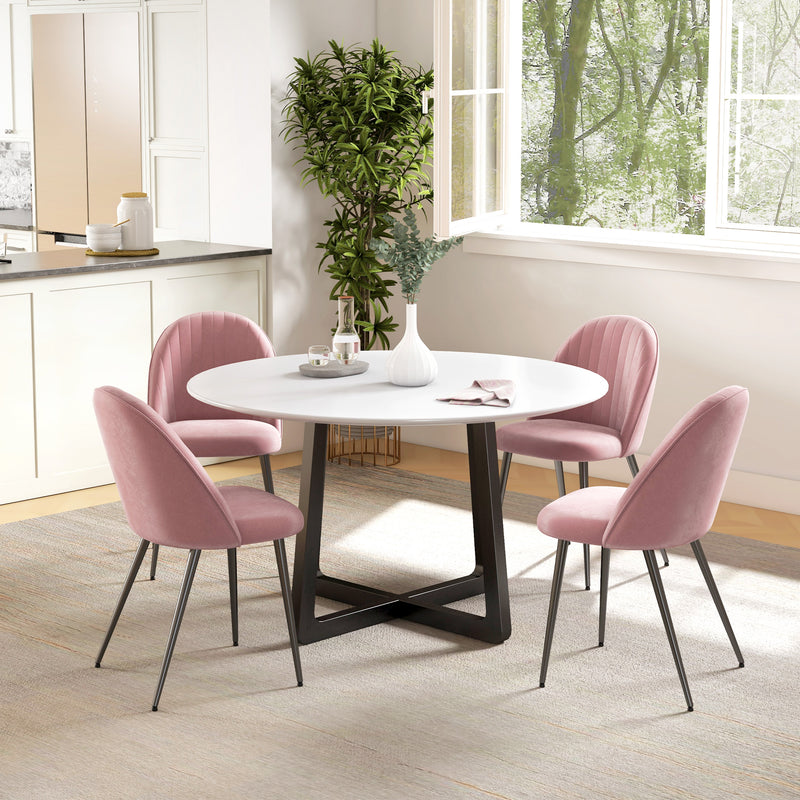 Conjunto de 4 Cadeiras de Sala de Jantar Modernas Cadeiras Estofadas em Veludo com Encosto Alto e Pés de Aço para Sala de Estar 50x52x83 cm Rosa