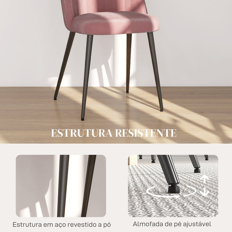 Conjunto de 4 Cadeiras de Sala de Jantar Modernas Cadeiras Estofadas em Veludo com Encosto Alto e Pés de Aço para Sala de Estar 50x52x83 cm Rosa