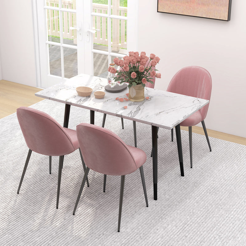 Conjunto de 4 Cadeiras de Sala de Jantar Modernas Cadeiras Estofadas em Veludo com Encosto Alto e Pés de Aço para Sala de Estar 50x52x83 cm Rosa