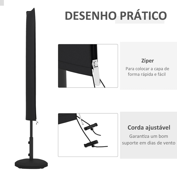 Capa de Proteção para Chapéu de Sol Capa Impermeável de Tecido Oxford 420D Cobertura para Chapéu de Sol com Fecho de Correr para Jardim Exterior 178x25/35 cm Preto