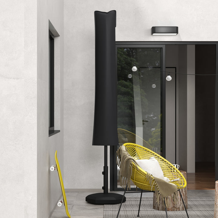 Capa de Proteção para Chapéu de Sol Capa Impermeável de Tecido Oxford 420D Cobertura para Chapéu de Sol com Fecho de Correr para Jardim Exterior 178x25/35 cm Preto