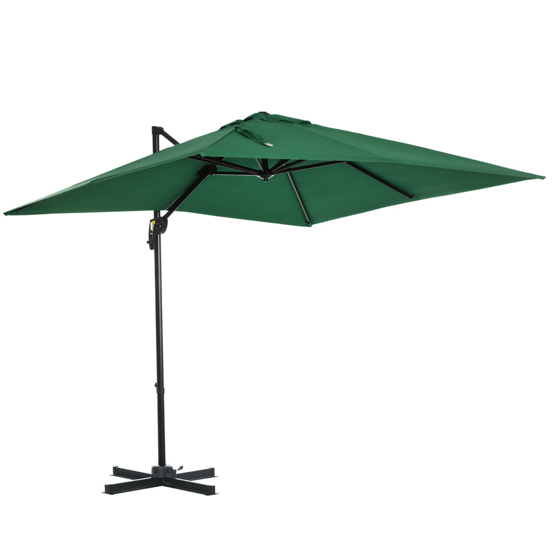 Chapéu de Sol de Jardim 245x245x245 cm Chapéu de Sol Excêntrico com Rotação 360° Inclinação de 3 Níveis com Manivela e Ventilação para Pátio Terraço Verde