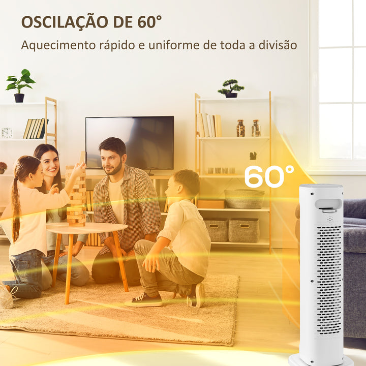 Aquecedor Elétrico de Baixo Consumo 2000W PTC Termoventilador com 3 Modos Termostato Regulável Temporizador Proteção contra Capotamentos e Sobreaquecimento Controlo Remoto para 15-20? Branco