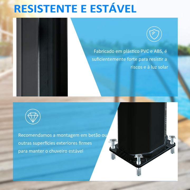 Duche Solar Exterior 35 L Duche de Jardim com 2 Cabeças de Chuveiro Torneira e Água Quente 0-55? para Piscina Pátio Praia 17,5x14,5x216 cm Preto