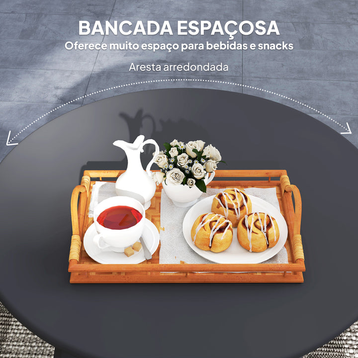 Mesa de Centro de Jardim Redonda de Metal Mesa Auxiliar com Bordas Arredondadas Pés Antiderrapantes Mesa de Café para Pátio Varanda Sala Preto