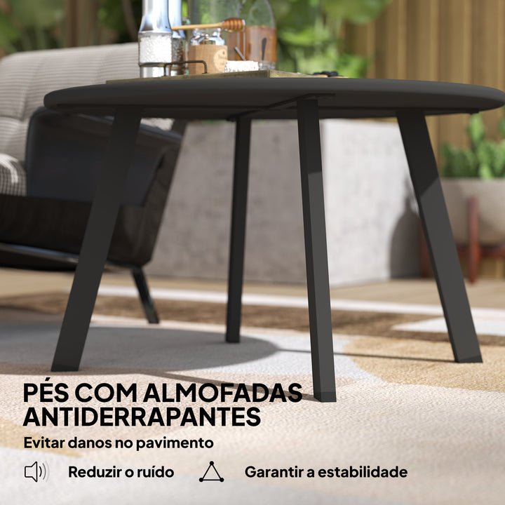 Mesa de Centro de Jardim Redonda de Metal Mesa Auxiliar com Bordas Arredondadas Pés Antiderrapantes Mesa de Café para Pátio Varanda Sala Preto