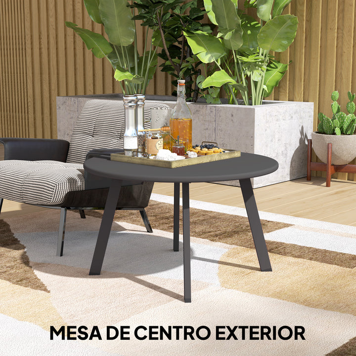 Mesa de Centro de Jardim Redonda de Metal Mesa Auxiliar com Bordas Arredondadas Pés Antiderrapantes Mesa de Café para Pátio Varanda Sala Preto
