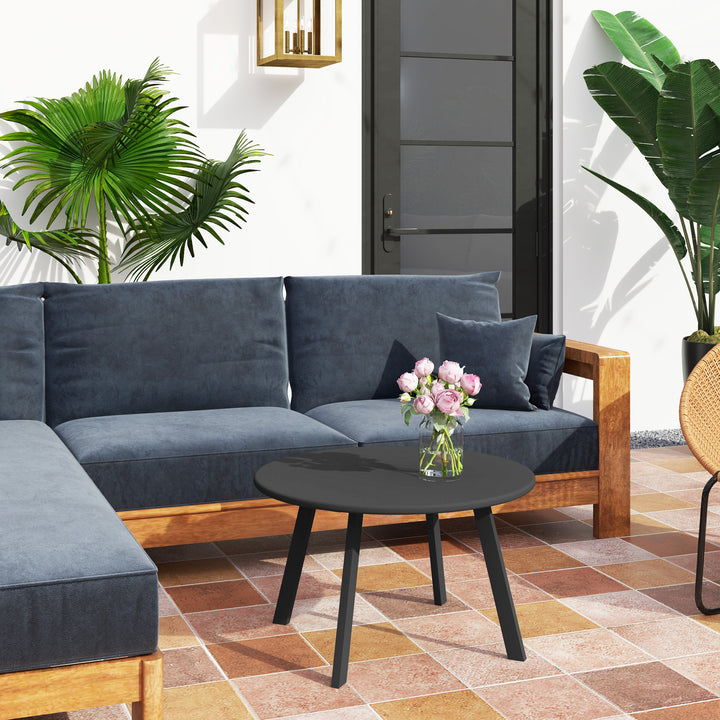 Mesa de Centro de Jardim Redonda de Metal Mesa Auxiliar com Bordas Arredondadas Pés Antiderrapantes Mesa de Café para Pátio Varanda Sala Preto