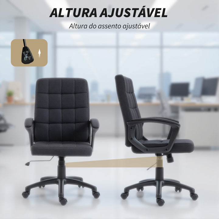 Cadeira de Escritório Cadeira de Escritório Giratória com Altura Ajustável e Apoio para os Braços Estilo Moderno Carga 120 kg para Estudio 59x63x96-105,5 cm Preto