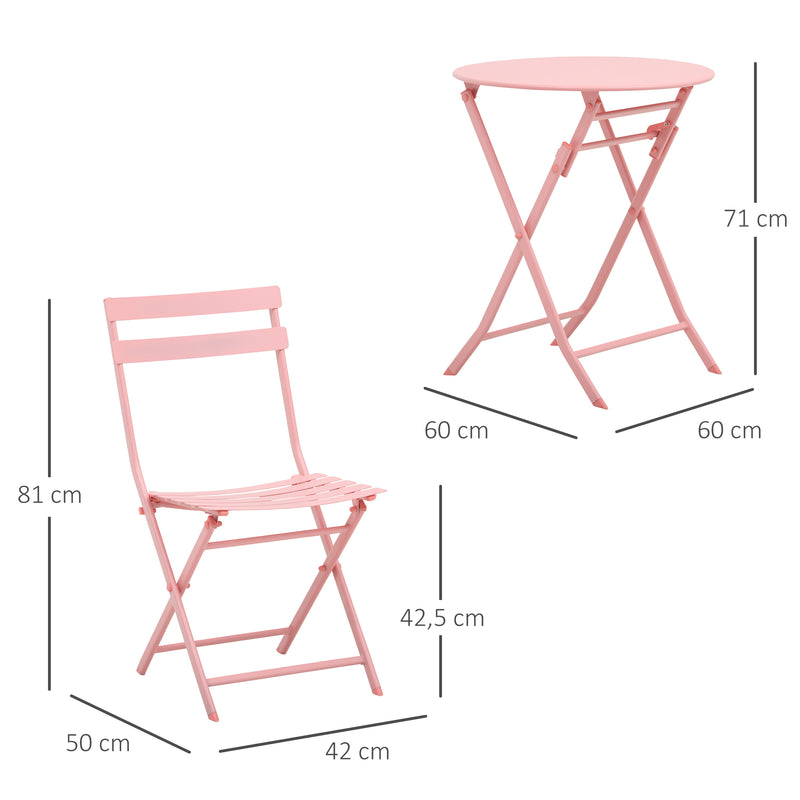 Conjunto de Móveis de Jardim Dobráveis Conjunto de 1 Mesa Redonda e 2 Cadeiras de Varanda com Estrutura de Aço para Pátio Rosa