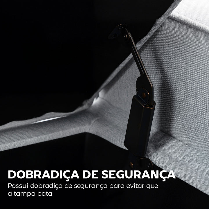 Banco de Armazenamento Baú de Armazenamento Estofado em Linho com Tampa Abatível e Pés de Madeira para Dormitório Sala de Estar Entrada Carga 120kg 120x45x54 cm Cinza Claro