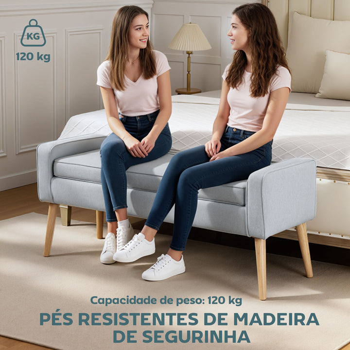 Banco de Armazenamento Baú de Armazenamento Estofado em Linho com Tampa Abatível e Pés de Madeira para Dormitório Sala de Estar Entrada Carga 120kg 120x45x54 cm Cinza Claro