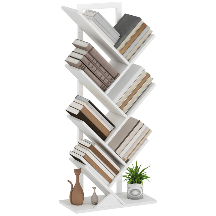 Estante em Forma de Árvore de 7 Níveis Estante de Livros com 7 Prateleiras e Estrutura de Aço para Sala de Estar Escritório Estúdio Quarto 50x24x109 cm Branco