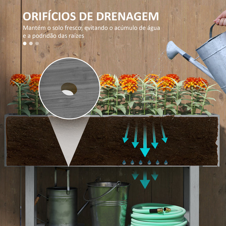 Horta Vertical de Madeira Mesa de Cultivo com Prateleira Floreira Elevada para Cultivos de Flores Vegetais em Jardim Varanda 100x30x70,5 cm Cinza