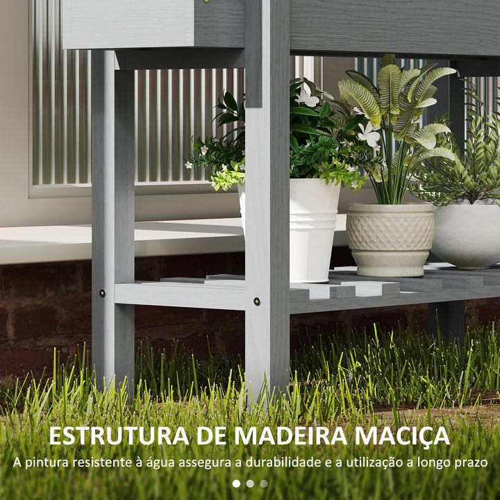 Horta Vertical de Madeira Mesa de Cultivo com Prateleira Floreira Elevada para Cultivos de Flores Vegetais em Jardim Varanda 100x30x70,5 cm Cinza
