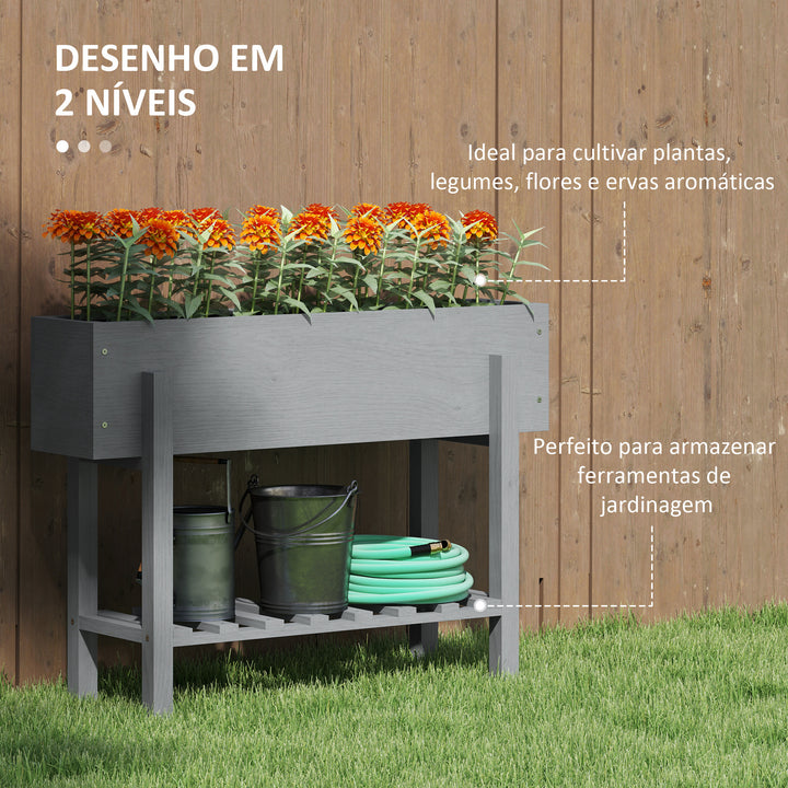 Horta Vertical de Madeira Mesa de Cultivo com Prateleira Floreira Elevada para Cultivos de Flores Vegetais em Jardim Varanda 100x30x70,5 cm Cinza
