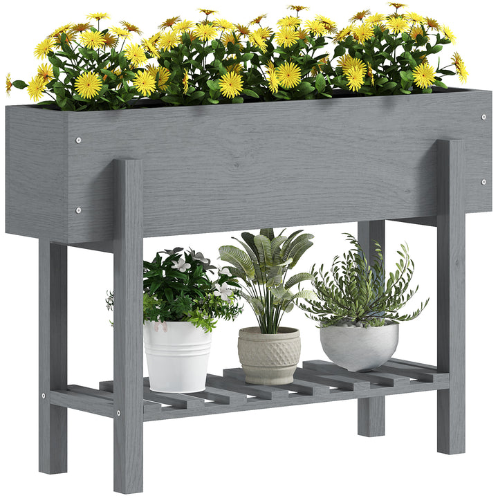 Horta Vertical de Madeira Mesa de Cultivo com Prateleira Floreira Elevada para Cultivos de Flores Vegetais em Jardim Varanda 100x30x70,5 cm Cinza