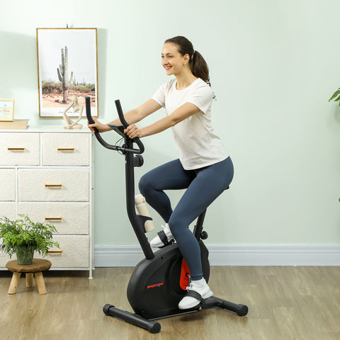 Bicicleta Estática Silenciosa com 8 Níveis de Resistência Magnética Sensor de Frequência Assento Ajustável Ecrã LCD e Suporte para Telemóvel Carga 100 kg 88x50,5x131,5 cm Preto