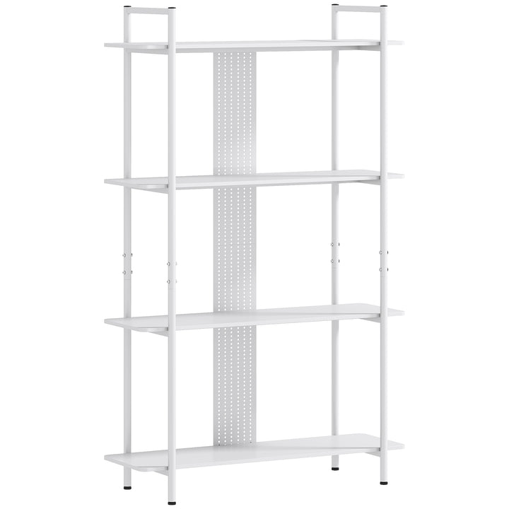 Estante de 4 Níveis Estante para Livros com Painel Perfurado e Estrutura Metálica Estante para Sala de Estar Estúdio Dormitório Escritório 100x35x160,5 cm Branco