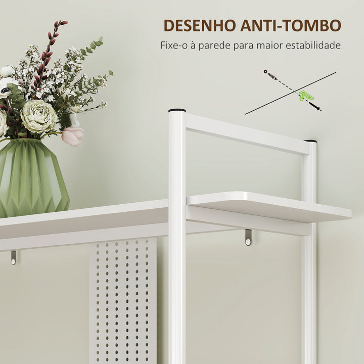 Estante de 4 Níveis Estante para Livros com Painel Perfurado e Estrutura Metálica Estante para Sala de Estar Estúdio Dormitório Escritório 100x35x160,5 cm Branco