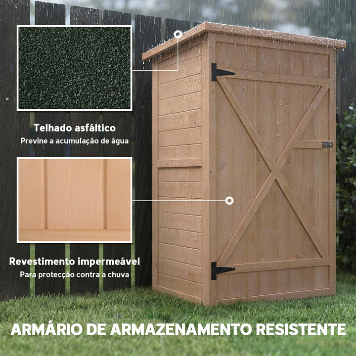 Armário de jardim em madeira Gabinete de ferramentas ao ar livre com 2 prateleiras e telhado asfáltico 75x56x115 cm