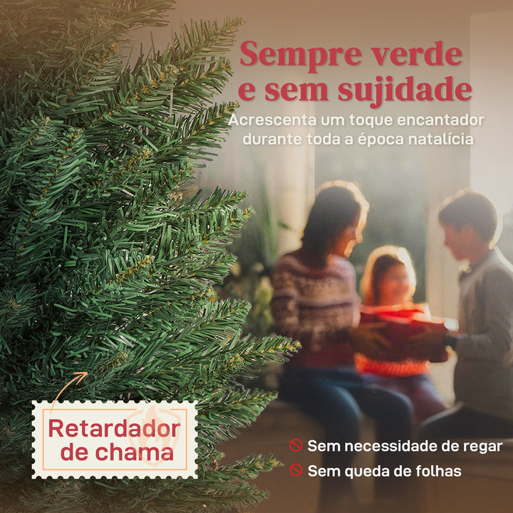 Árvore de Natal Slim 210 cm Árvore de Natal Artificial com 401 Ramos Suporte Metálico Fácil de Montar Decoração para Interior Casa Escritório Verde