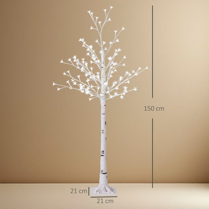 Árvore Cerejeira com 120 Luzes LED IP44 Banco Quente Árvore Decorativa com Flor de Cereja com Luz Ajustável em 3 Modos para Sala de Estar Festas Interiores 21x21x150 cm Branco