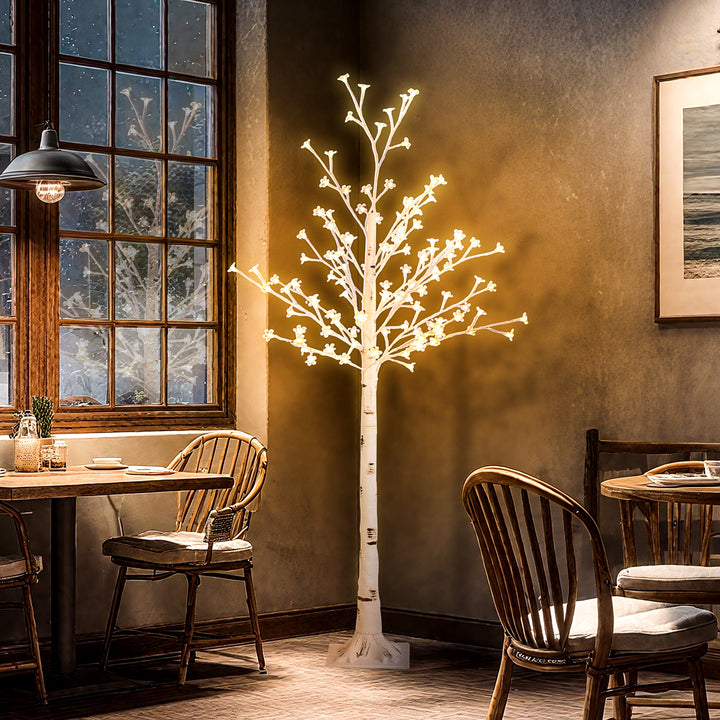 Árvore Cerejeira com 120 Luzes LED IP44 Banco Quente Árvore Decorativa com Flor de Cereja com Luz Ajustável em 3 Modos para Sala de Estar Festas Interiores 21x21x150 cm Branco