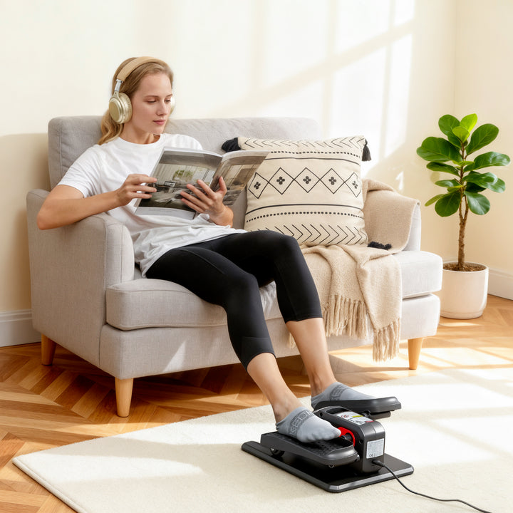 Mini Elíptica Elétrica para Pessoas Idosas com 12 Velocidades Modo Manual e Automático Controlo Remoto Silencioso Portátil com Ecrã LED e Pedais Antiderrapantes 40,7x36x21,5 cm Preto