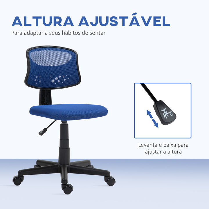 Cadeira de Escritório sem Apoio para os Braços Cadeira de Escritório Giratória com Encosto de Malha Respirável Altura Ajustável Carga 120 kg 43x48x78-88 cm Azul