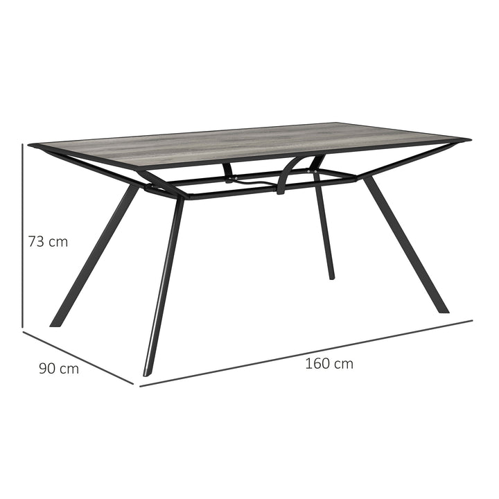 Mesa de Jardim Mesa de Refeição Exterior com Bancada Imitação Madeira e Estrutura de Aço Carga 70 kg Mesa Retangular para 6 Pessoas para Pátio 160x90x73 cm Cinza
