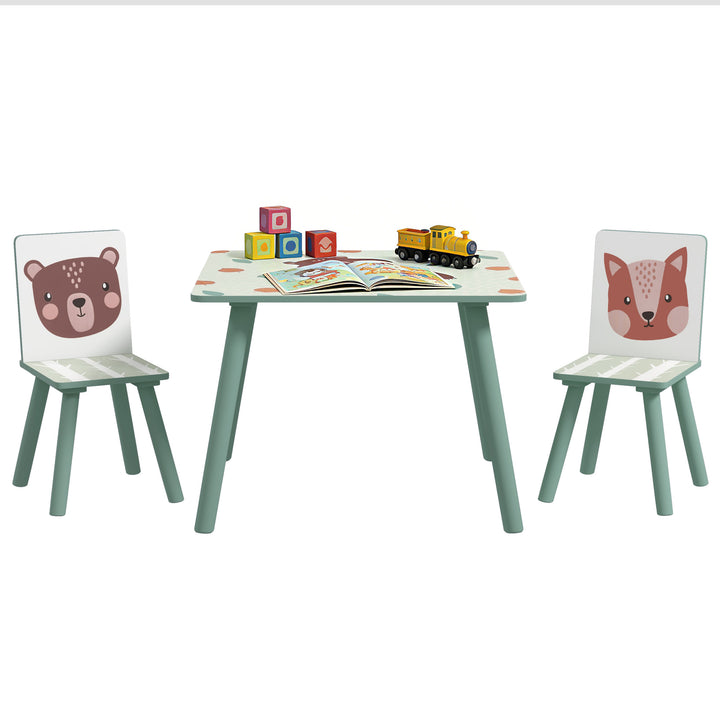 Conjunto de Mesa e Cadeiras para Crianças de 3 Peças Mesa Infantil com 2 Cadeiras Conjunto de Móveis para Atividades com Crianças de 3-8 Anos para Dormitório Sala de Jogos Verde