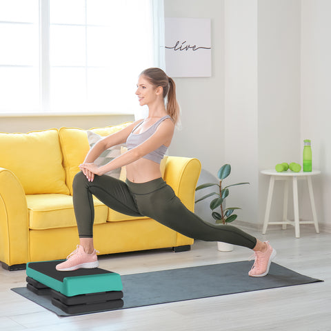 Step de Aeróbica Step para Fitness Antideslizante Altura Regulável 3 Níveis de 10,5/15,5/20,5 cm Capacidade 250 kg para Exercício em Casa Ginásio 77x36x20,5 cm Verde e Preto