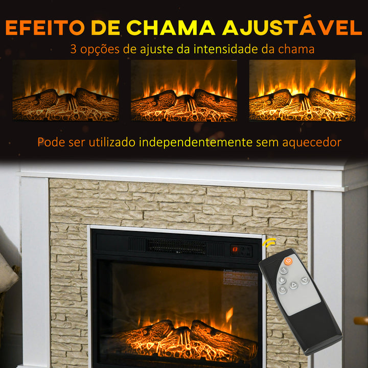 Lareira Elétrica 1800W Lareira Decorativa com Efeito de Chama Controlo Remoto Temporizador Semanal e Proteção Contra Superaquecimento até 30 m² 120x24x80 cm Branco