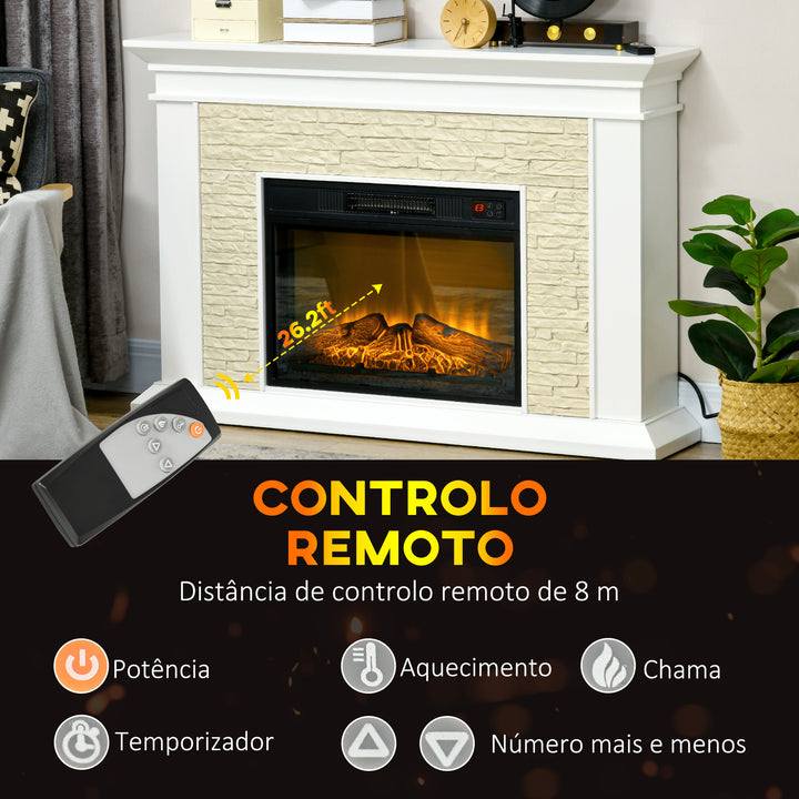 Lareira Elétrica 1800W Lareira Decorativa com Efeito de Chama Controlo Remoto Temporizador Semanal e Proteção Contra Superaquecimento até 30 m² 120x24x80 cm Branco