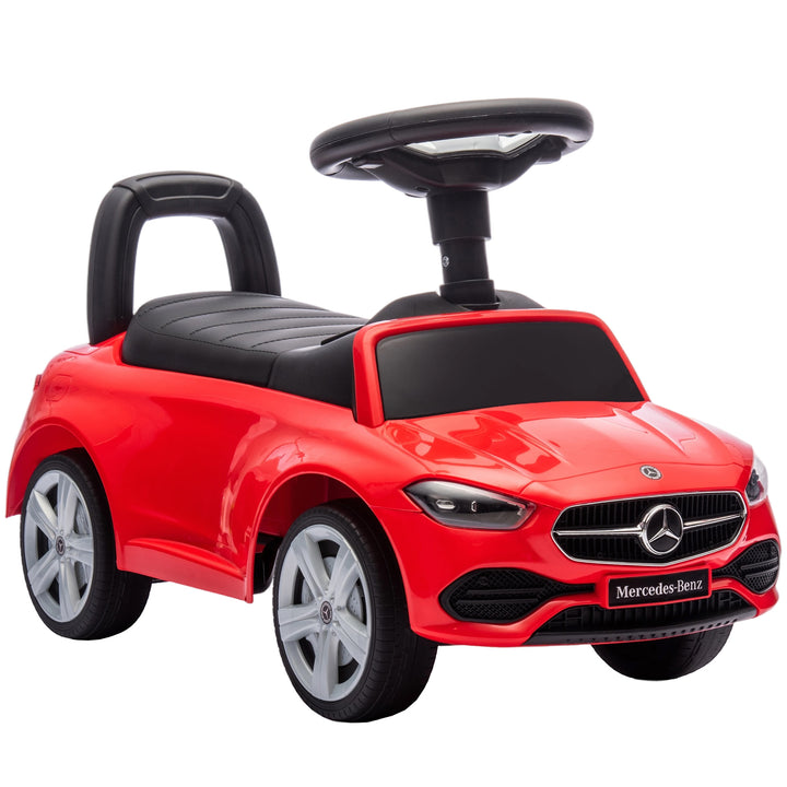 Carro Andador para Crianças de 18-36 Meses Mercedes-Benz Classe C Carro de Passeio com Buzina Volante Sons de Motor e Espaço de Armazenamento 65x28x39 cm Vermelho