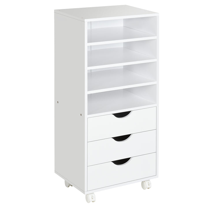 Móveis de escritório com 3 gavetas 4 prateleiras abertas 4 rodas 40x30x83 cm Branco