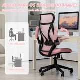 Cadeira de Escritório em Malha Cadeira de Escritório Giratória com Altura Ajustável Apoio para os Braços Dobráveis e Função Basculante Cadeira para Estúdio Carga 120 kg 66x66x113-121 cm Rosa