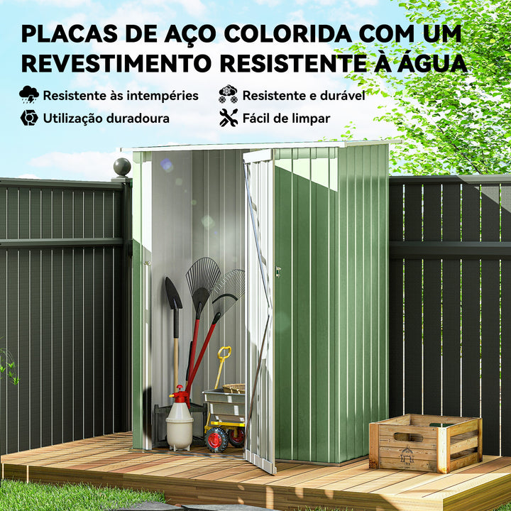 Abrigo de Jardim 1,07? 142x84x189 cm Abrigo de Armazenamento Galvanizado Abrigo de Ferramentas com Teto Inclinado e Porta para Varanda Exterior Verde Claro