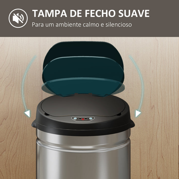 Balde de Lixo de Cozinha Automático 30 L Caixote de Cozinha em Aço Inoxidável Sensor Infravermelhos Fecho Automático Anti-Impressões Digitais para Quarto Escritório 32x30,5x51 cm Prata