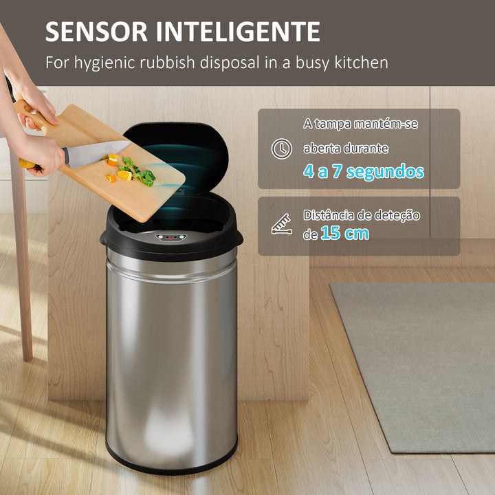 Balde de Lixo de Cozinha Automático 30 L Caixote de Cozinha em Aço Inoxidável Sensor Infravermelhos Fecho Automático Anti-Impressões Digitais para Quarto Escritório 32x30,5x51 cm Prata