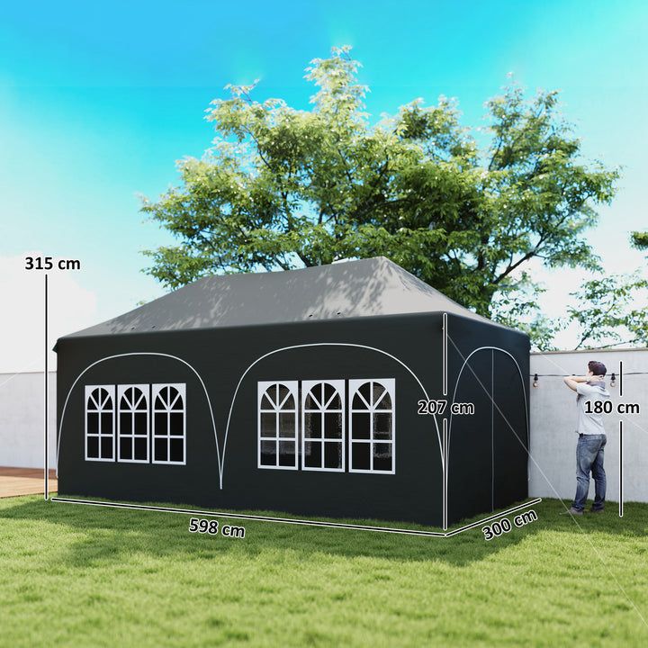 Tenda Dobrável 6x3 m Tenda Pop-up com 6 Laterais Removíveis Altura Ajustável Janelas Bolsa de Transporte UPF30+ Tenda para Campismo Festas Exterior Cinzento Escuro