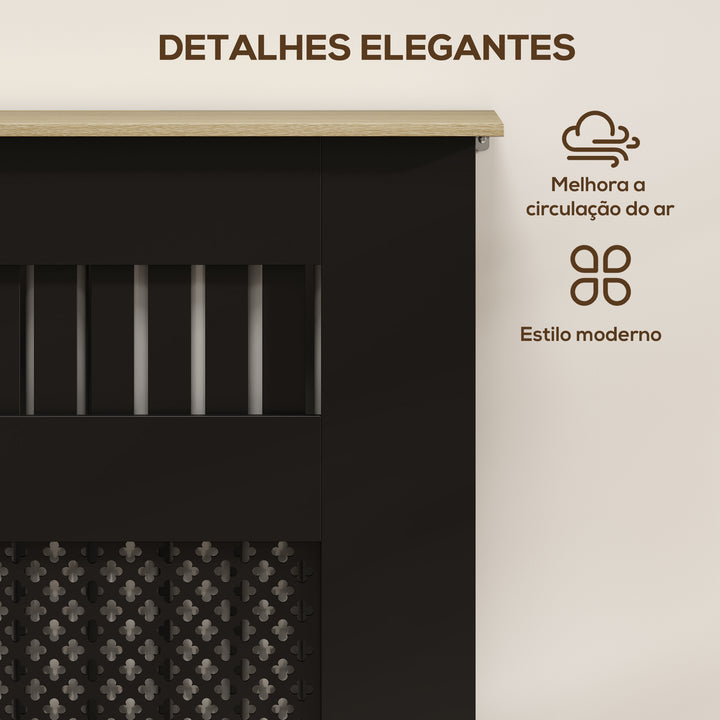 Cobertura para Radiadores Proteção Radiador de MDF 78x19x81 cm Cobertura de Radiador Desenho Moderno de Ripas e Colmeia para Sala Quarto Preto