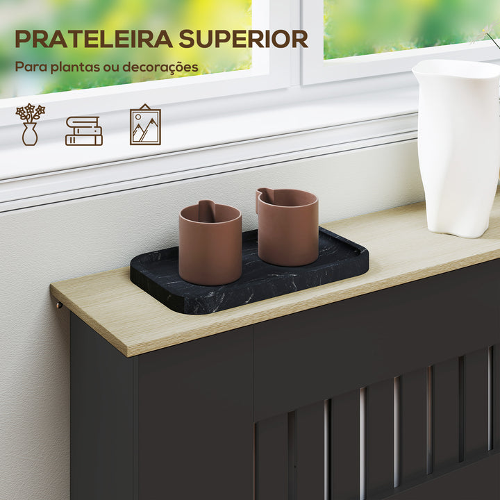 Cobertura para Radiadores Proteção Radiador de MDF 78x19x81 cm Cobertura de Radiador Desenho Moderno de Ripas e Colmeia para Sala Quarto Preto