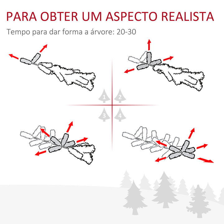 Árvore de Natal Nevada Artificial 180cm com 300 Luzes LED Branco Quente 618 Ramos Ignífugos de PVC Decorações Incluidadas e Base Dobrável Ø65x180cm Verde