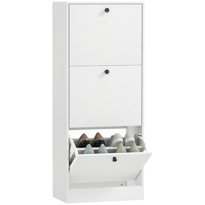 Sapateira Estreita com 3 Portas Abatíveis Sapateira para Entrada com Prateleiras Ajustáveis para 12 Pares de Sapatos para Corredor Espaços Reduzidos 47x28x115 cm Branco