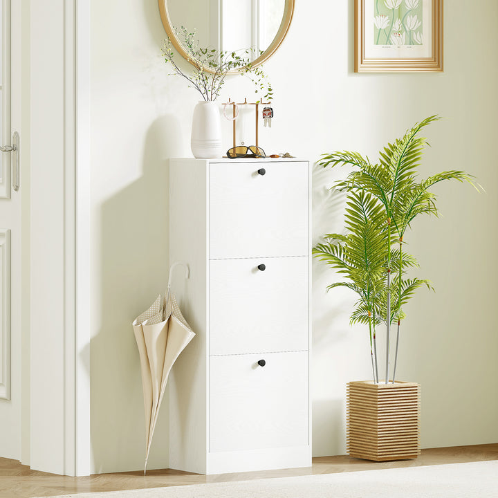 Sapateira Estreita com 3 Portas Abatíveis Sapateira para Entrada com Prateleiras Ajustáveis para 12 Pares de Sapatos para Corredor Espaços Reduzidos 47x28x115 cm Branco