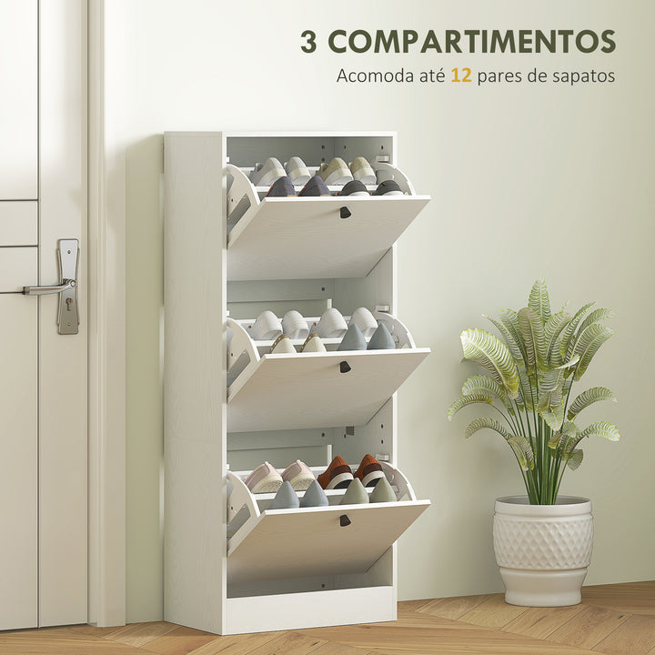 Sapateira Estreita com 3 Portas Abatíveis Sapateira para Entrada com Prateleiras Ajustáveis para 12 Pares de Sapatos para Corredor Espaços Reduzidos 47x28x115 cm Branco