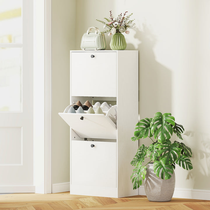 Sapateira Estreita com 3 Portas Abatíveis Sapateira para Entrada com Prateleiras Ajustáveis para 12 Pares de Sapatos para Corredor Espaços Reduzidos 47x28x115 cm Branco